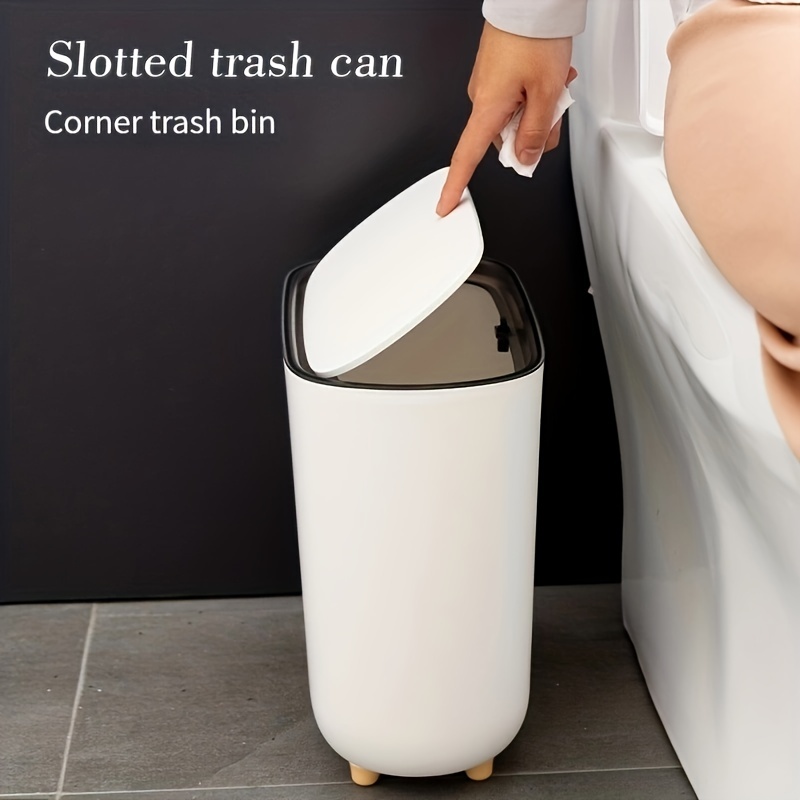 

1pc Slim Toilet Trash Can, Flip Cover Rubbish Can For Home, Pressing Ring Garbage Can For Office And Classroom Supplies