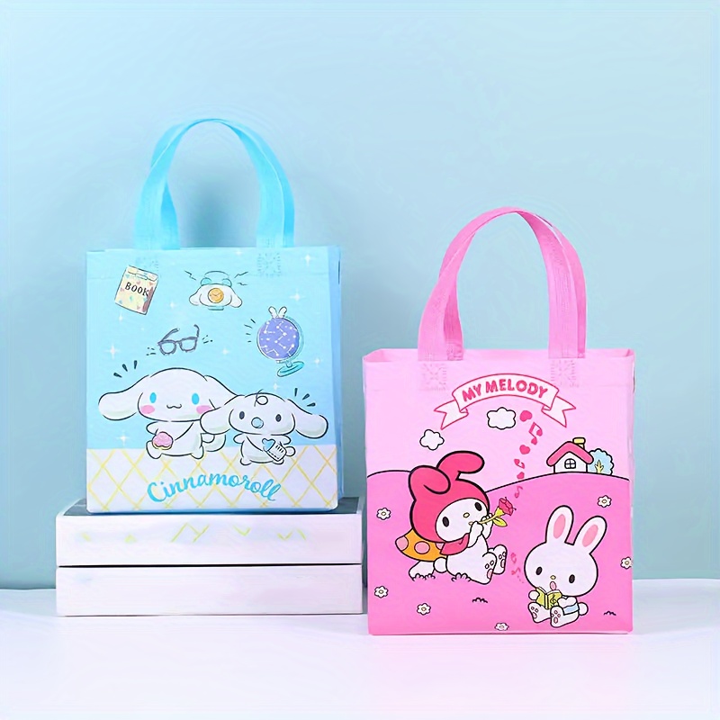 PINK Sanrioed My Melody Cinnamoroll Kuromi Purin Dog Cartoon Large Plaid  Lunch Box Bag Kawaii Multi-pocket Organizer Tote Bag