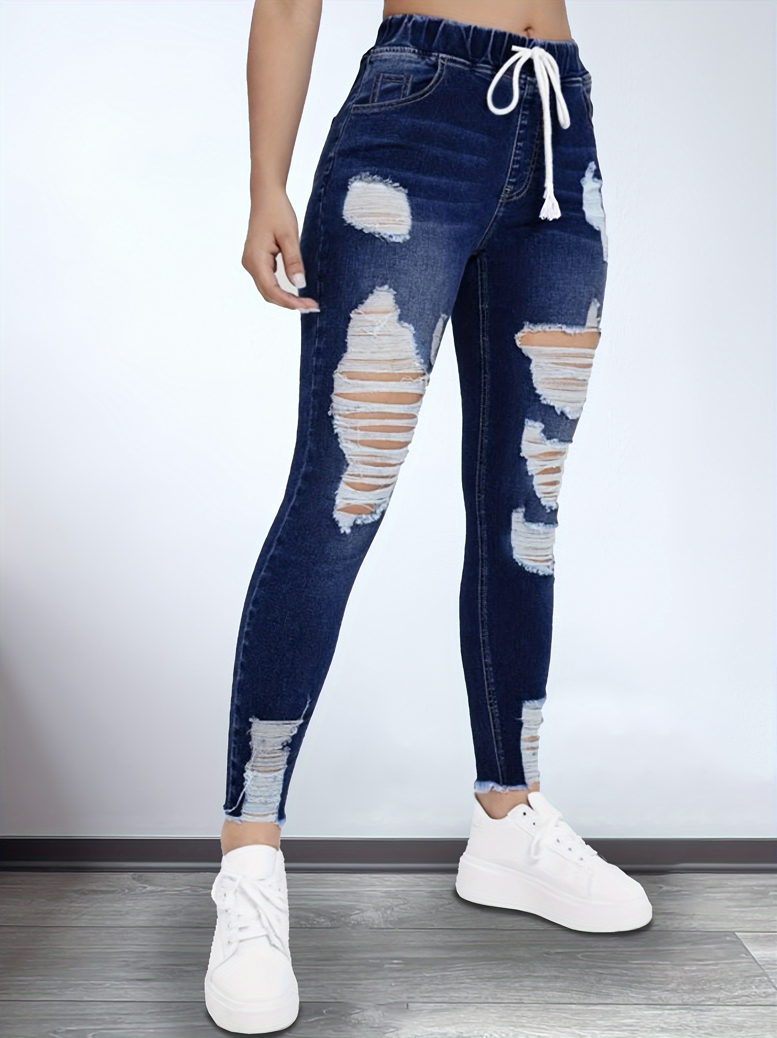 Skinny Pencil Pants Woman High Waist Ripped Jeans For Women Denim