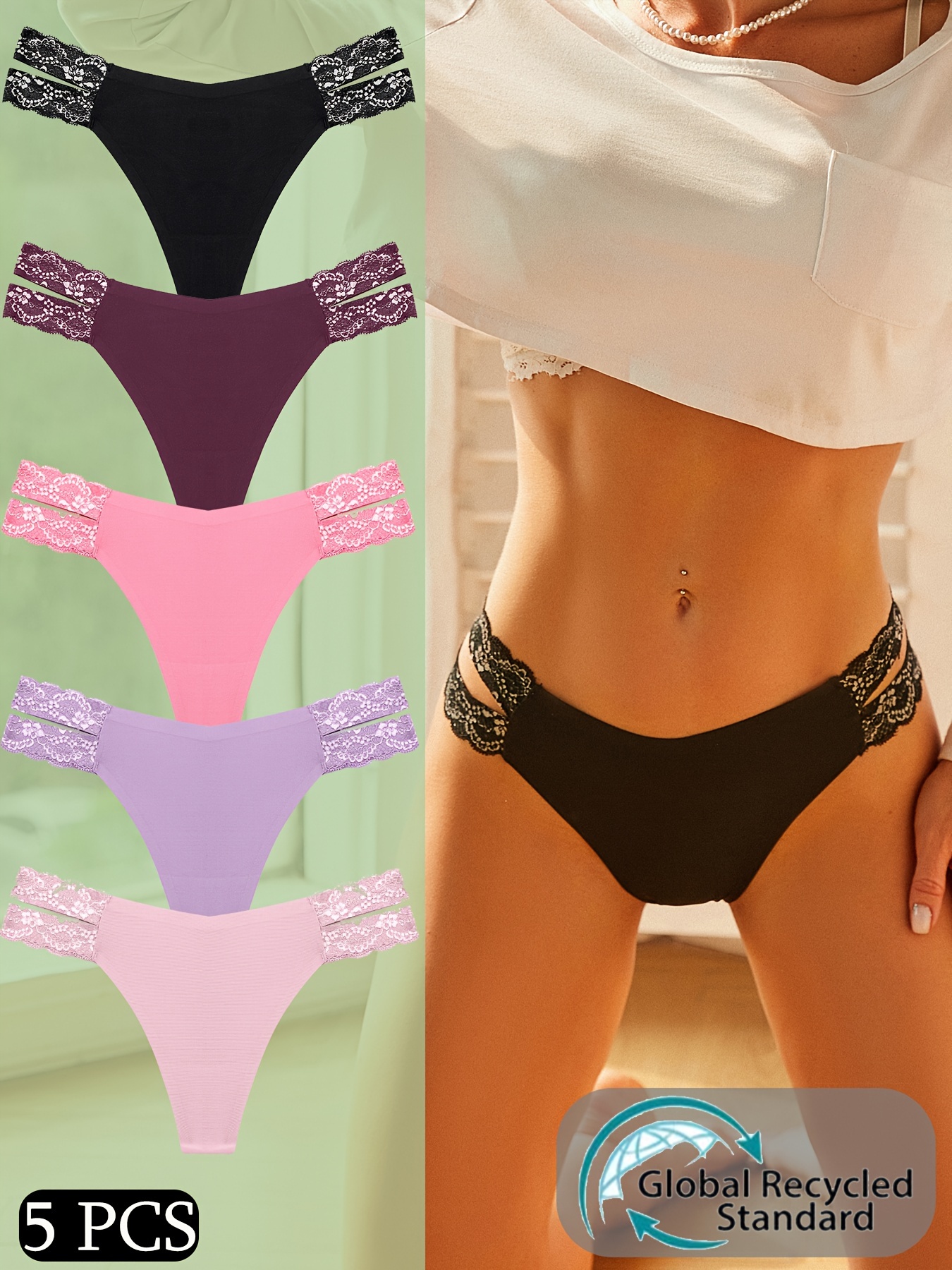 4 Pcs Sexy High-Waist G-String Panties, Seamless Plain Black Fitness Hip  Lift Intimates Thong, Women's Lingerie & Underwear