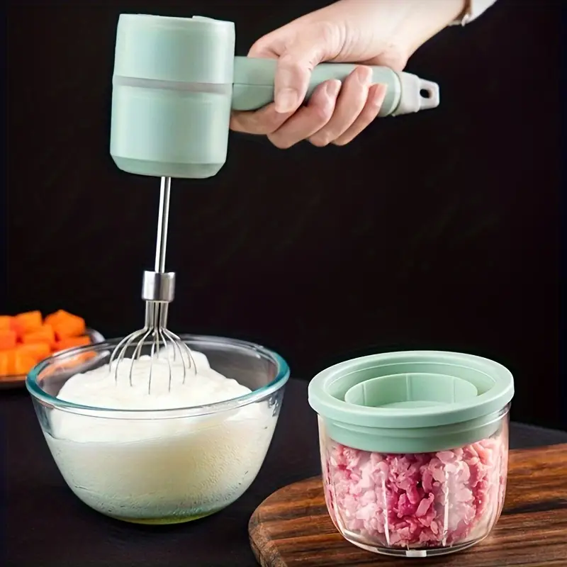 1 set multifunctional electric garlic masher egg beater 2 in 1 set rechargeable portable handheld mixer mini meat grinder usb charging kitchen tool with multiple attachments for cake cream baking Product details 3