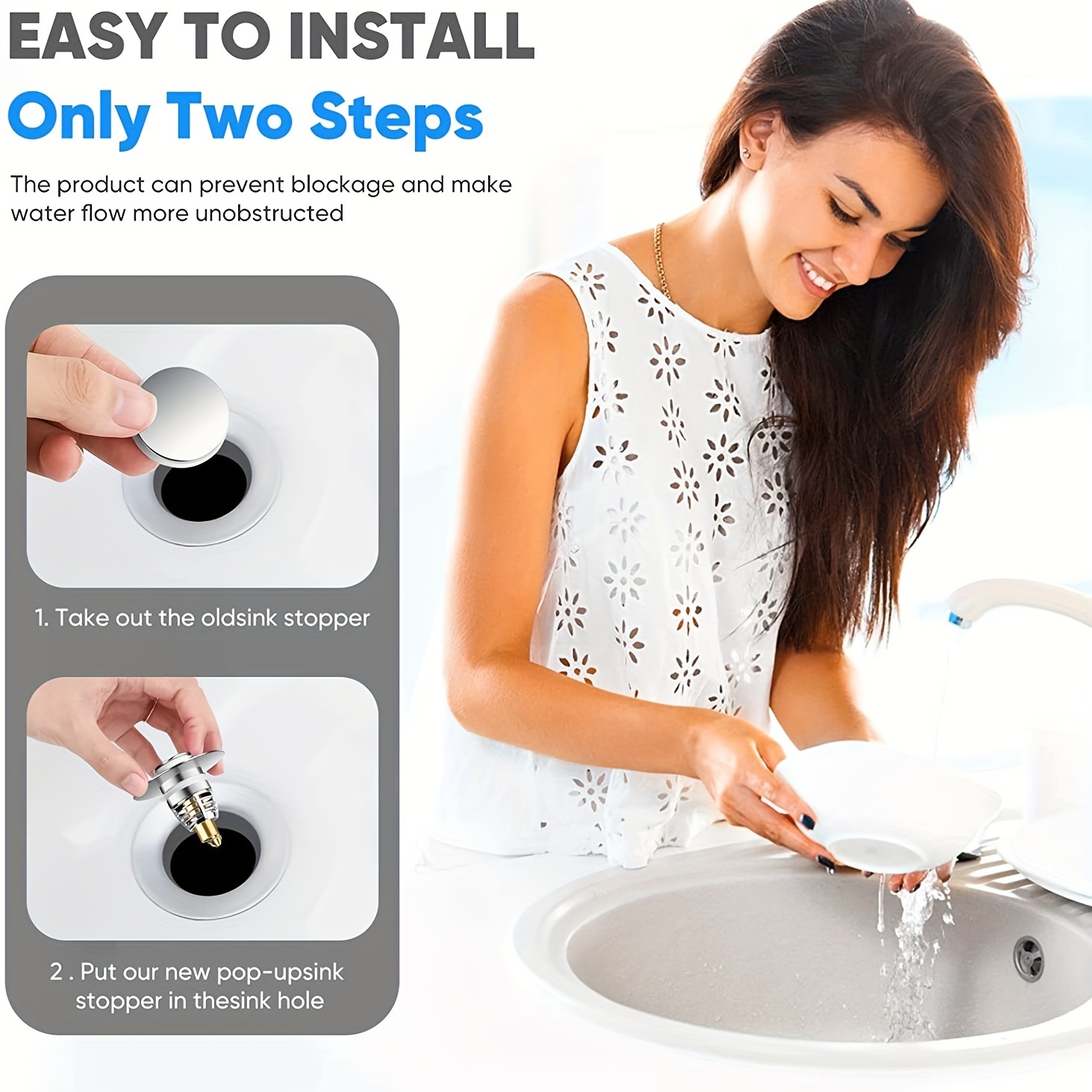 2-in-1 Drain Stopper & Filters Bathtub Sink Strainer, Shower Drain