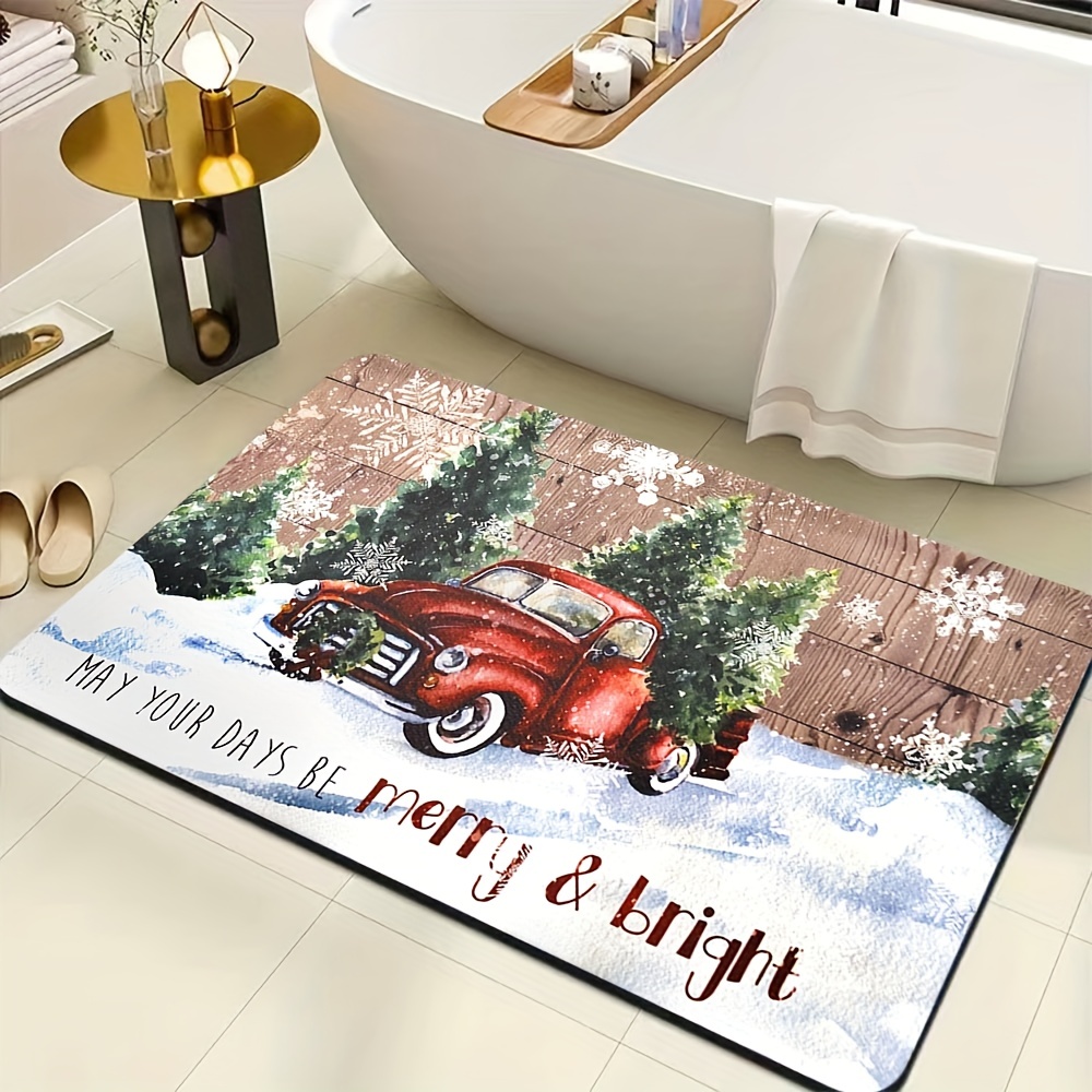 Dish Drying Pad, Kitchen Countertop Absorbent Pad, Red Truck Winter Theme  Washstand Drain Mat, Soft Diatom Mud Faucet Absorbent Mat, Toilet Washstand  Cup Mat, Toilet Anti-water Absorption Mat, Kitchen Accessories, Bathroom  Accessories 