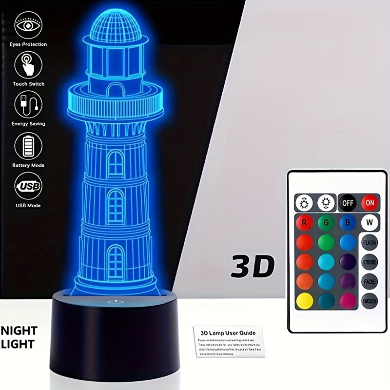 Phare 3D Lampe 7 Couleur La Balise Led Lampes De Nuit pour Enfants