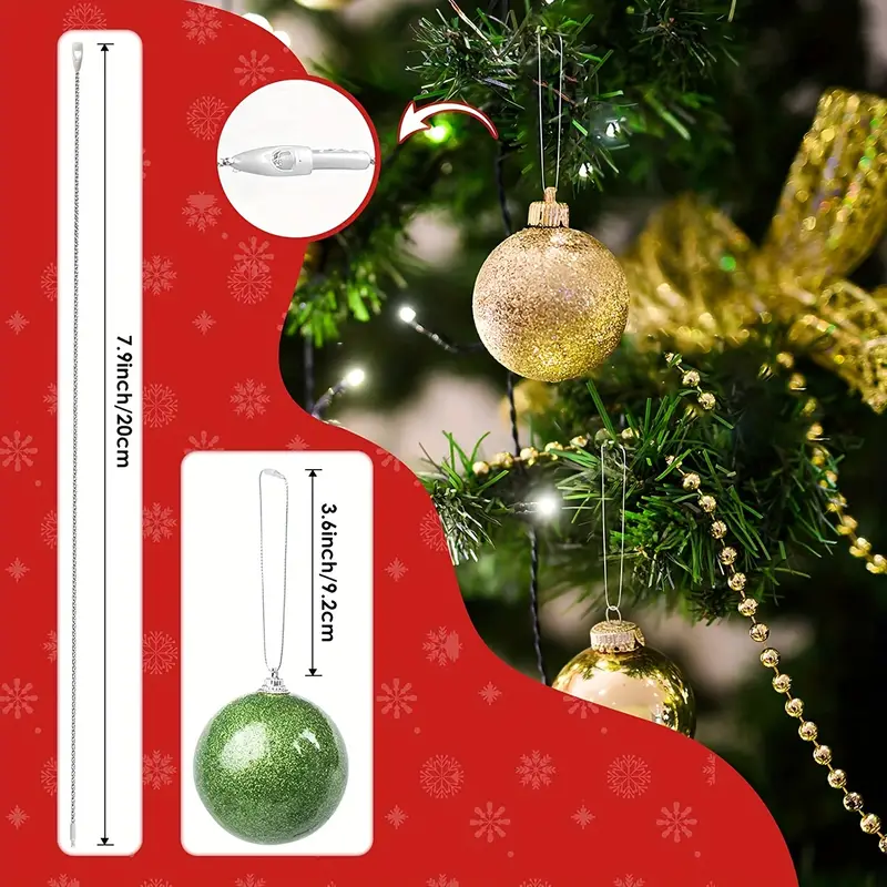 200pcs Ornament Hanger String, Silver Christmas Ornament String Hangers  Plastic Ornament Snap Cord Hanging Strings for Decoration Christmas Tree