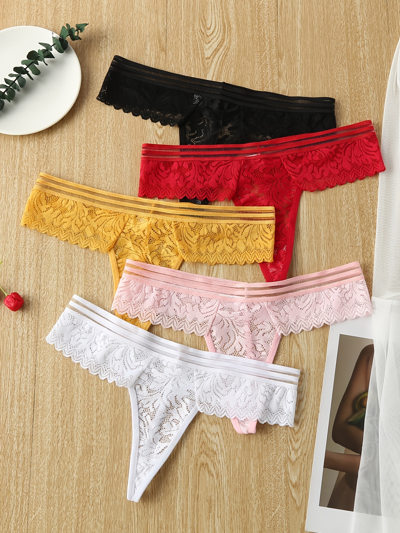 5pcs Low Waist Lace Sexy Thongs Panties Pack Womens - Temu
