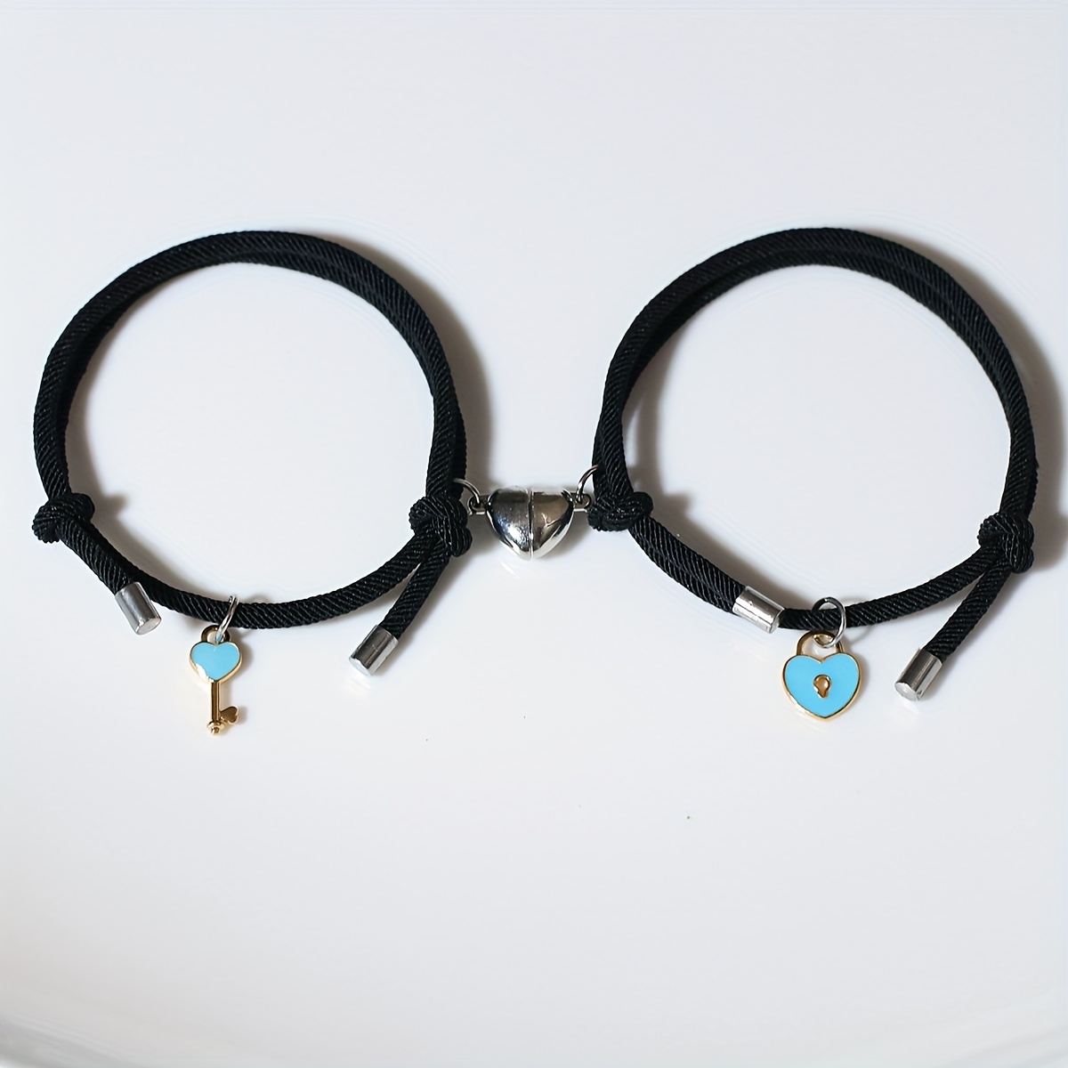 Luminous Lock and Key Couple Bracelet, Magnetic Suction