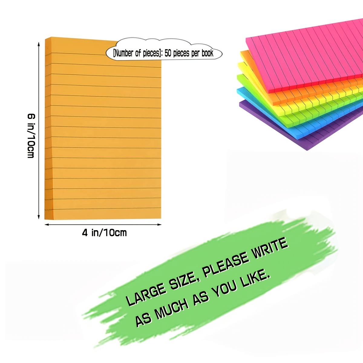Sticky Notes Per Book Large Size With Horizontal Lines In 6 - Temu