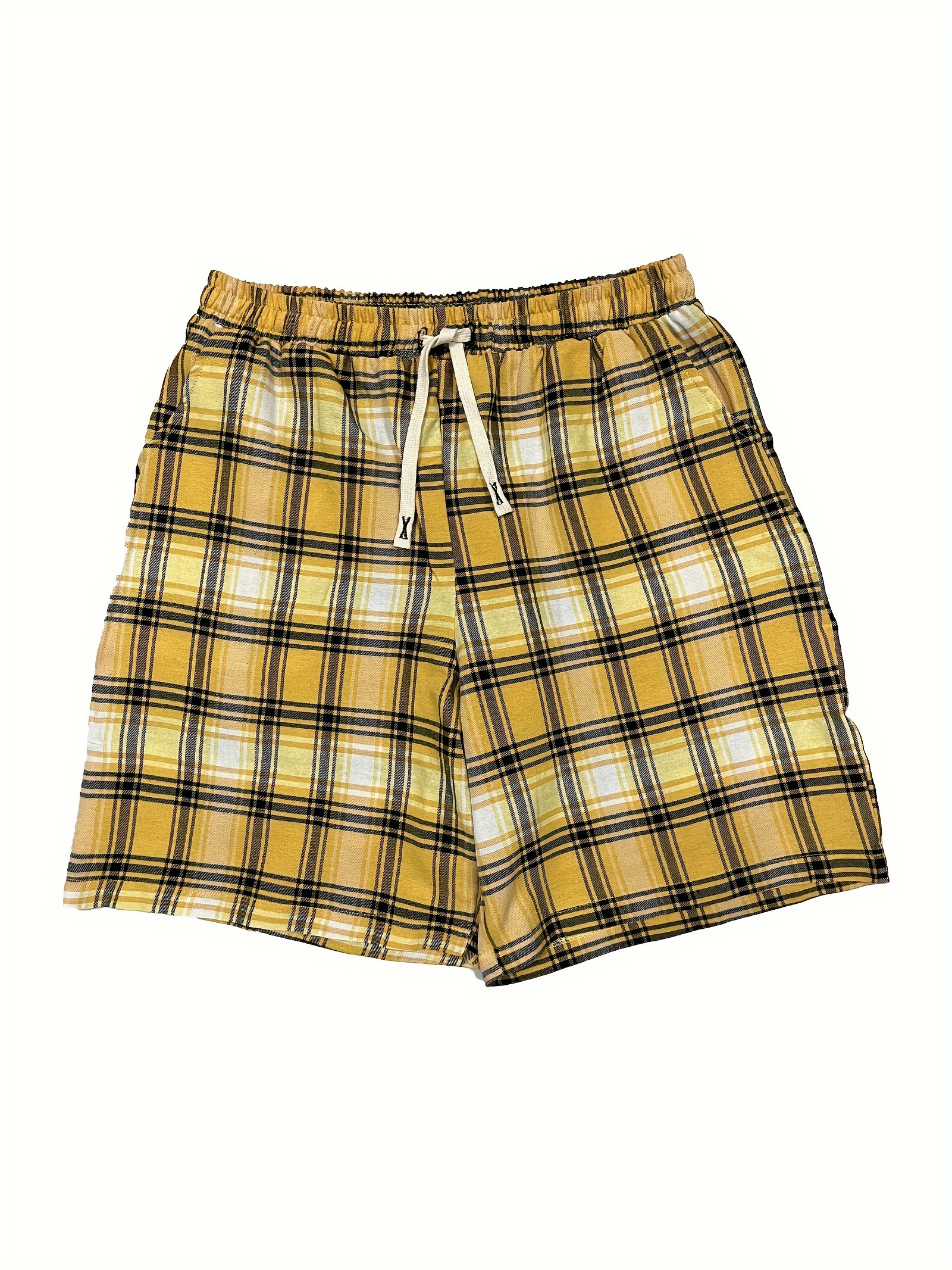 Yellow plaid shorts on sale men