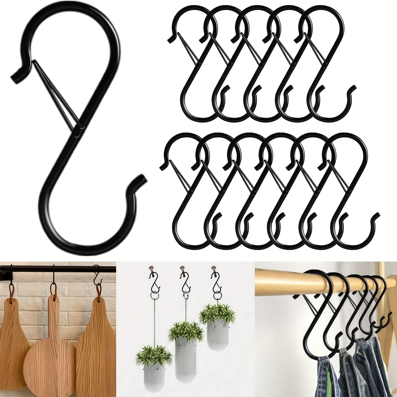 Mikewe 20 Pack Heavy Duty S Hooks Pan Pot Holder Rack Hooks Hanging Hangers S Shaped Hooks For Kitchenware Pots Utensils Clothes Bags Towels Plants Bl