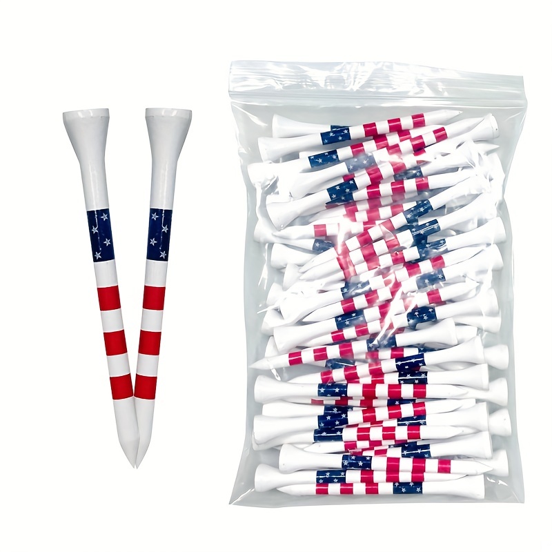 

50pcs American Flag Style Durable Bamboo Golf Tees Of 83mm And 54mm Length