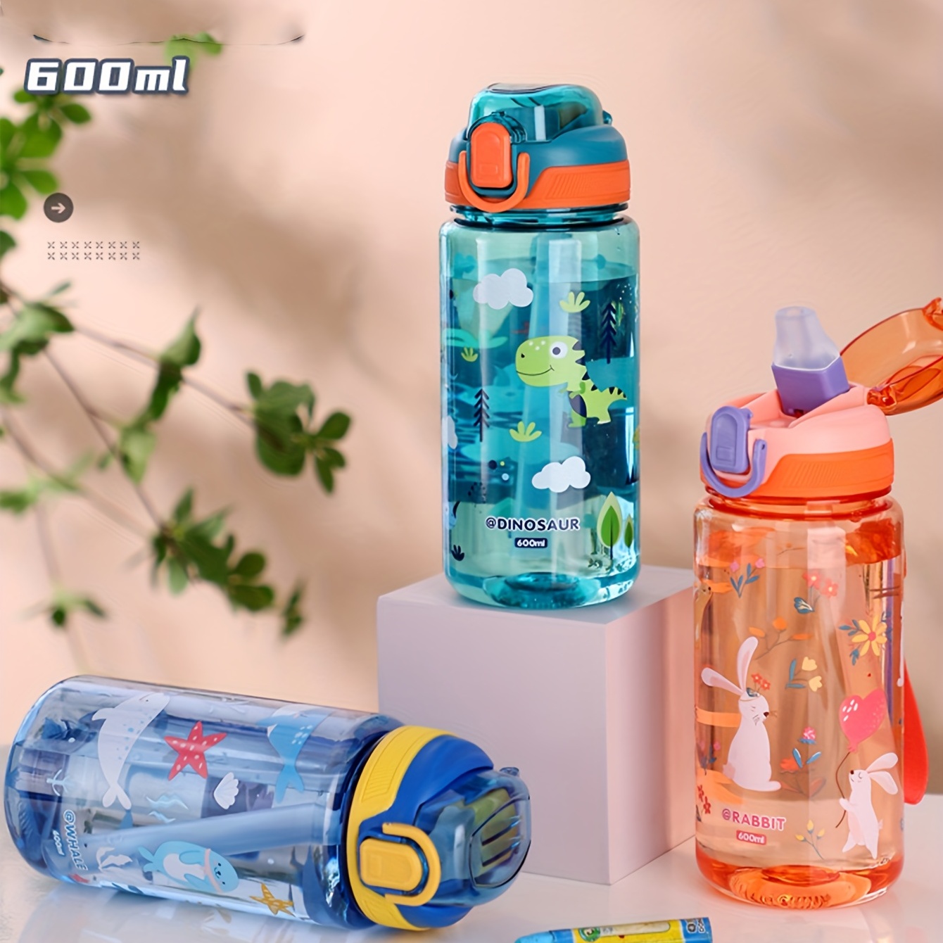 16.2oz Leak-proof Kids Water Bottle with Straw Push Button