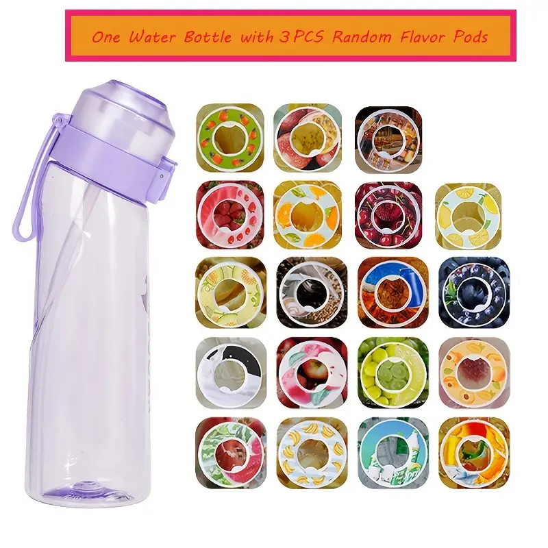 Sports Water Bottle With 3 Flavor Pods, Fruits Flavor Water Cups