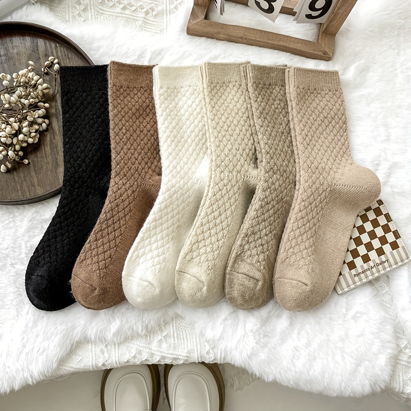 

6 Pairs Argyle Pattern Socks, Comfy & Warm Mid Tube Socks, Women's Stockings & Hosiery
