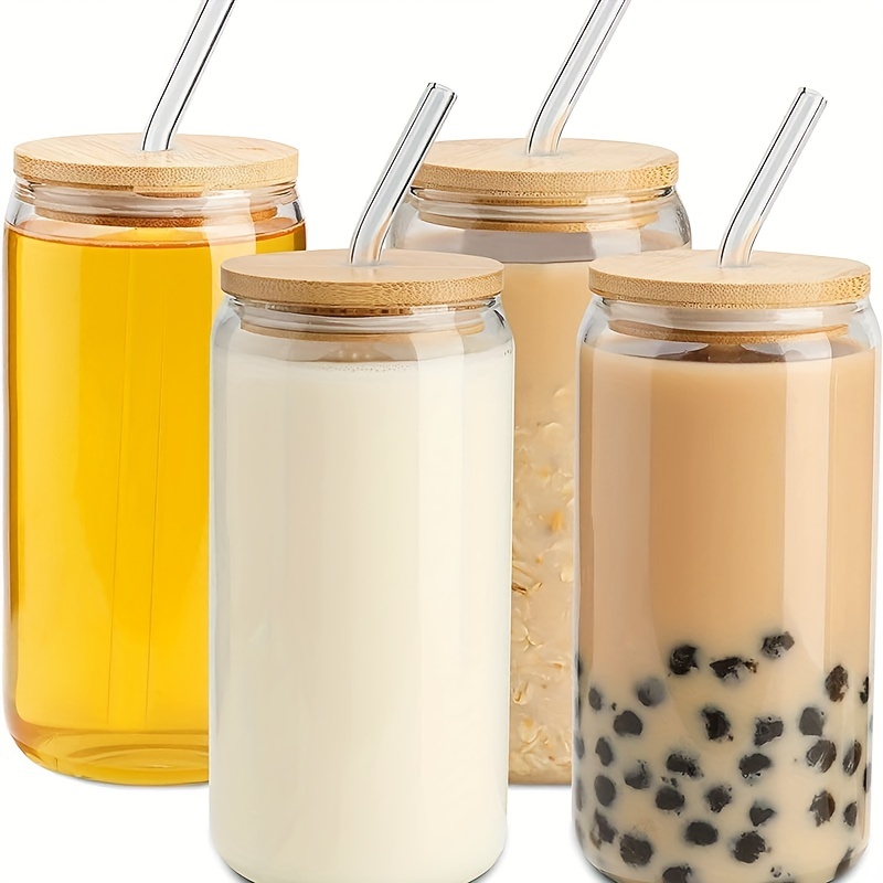 Glass Cups With Bamboo Lids and Glass Straws 18 Oz, Iced Coffee