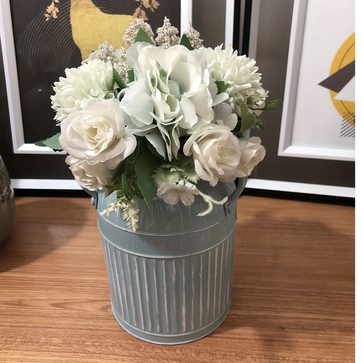 French Metal Flower Vase Rustic Farmhouse Kitchen Decor Galvanized Bucket