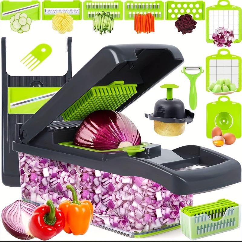 13in1 Vegetable Chopper And Fruit Slicer With 8 Blades And Container -  Multifunctional Manual Food Grater, Vegetable Slicer, Cutter, Onion Mincer,  Potato Shredder - Kitchen Gadgets For Easy Preparation - Temu