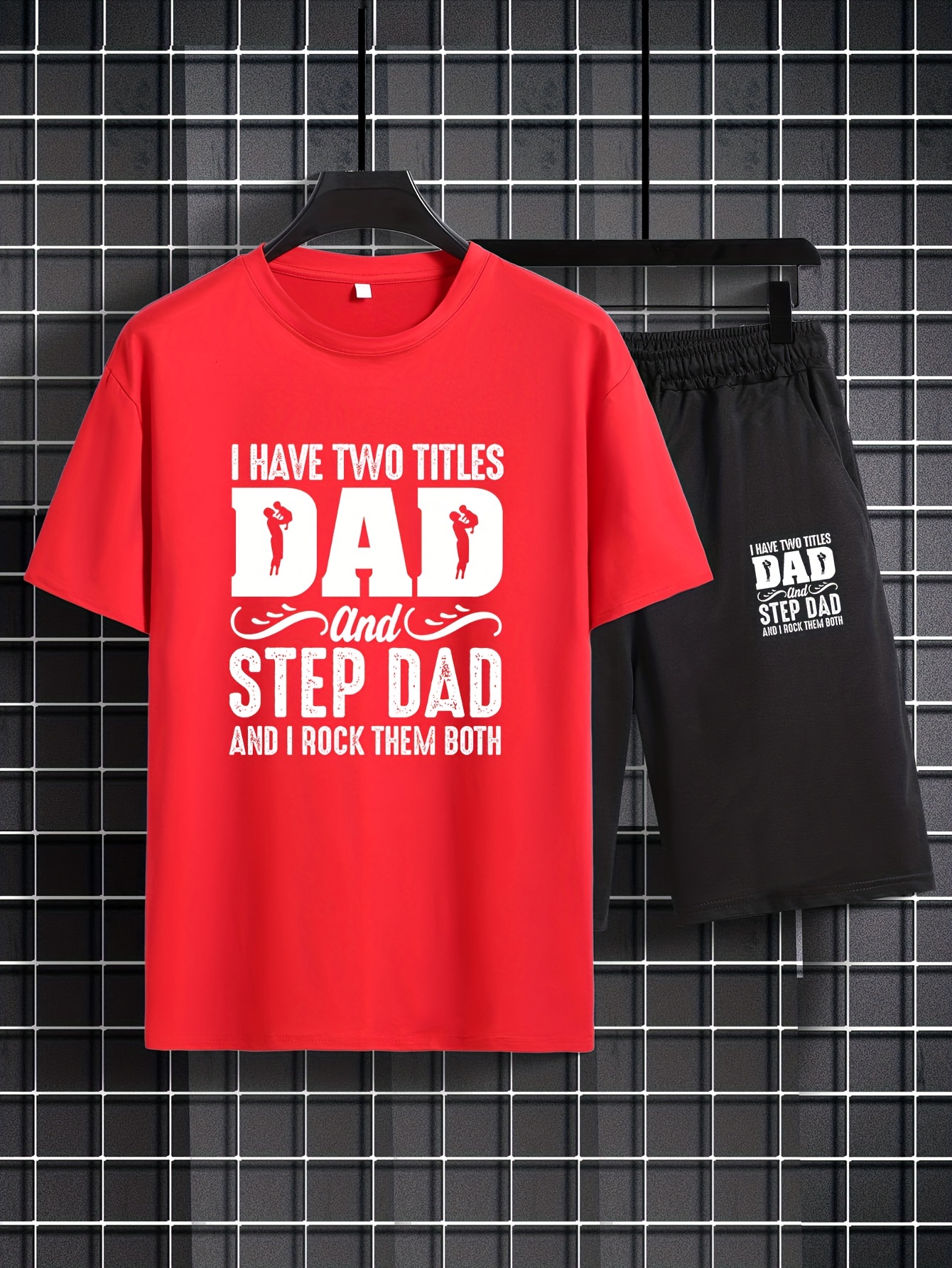 Father's Day Plus Size Men's Set, My Favorite Fishing Partner Calls Me Dad Graphic Print T Short-sleeve T Shirt Shorts Set For Summer, Men