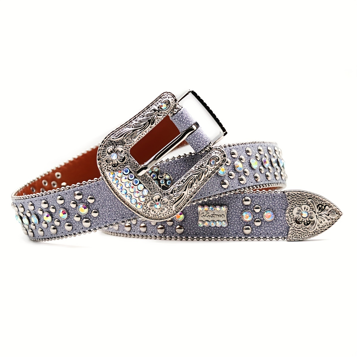 PU Leather Studded Flower Punk Belt for Western Cowgirl Mealah Womens-Western-Belt Rhinestone-Cowboy-Cowgirl Belt  main image 2