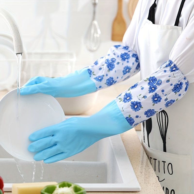 Gants de protection de cuisine à manches longues /de Gants de lavage  vaisselle et nettoyage/ /gants en caoutchouc et de velours à l'intérieur -  1 paire