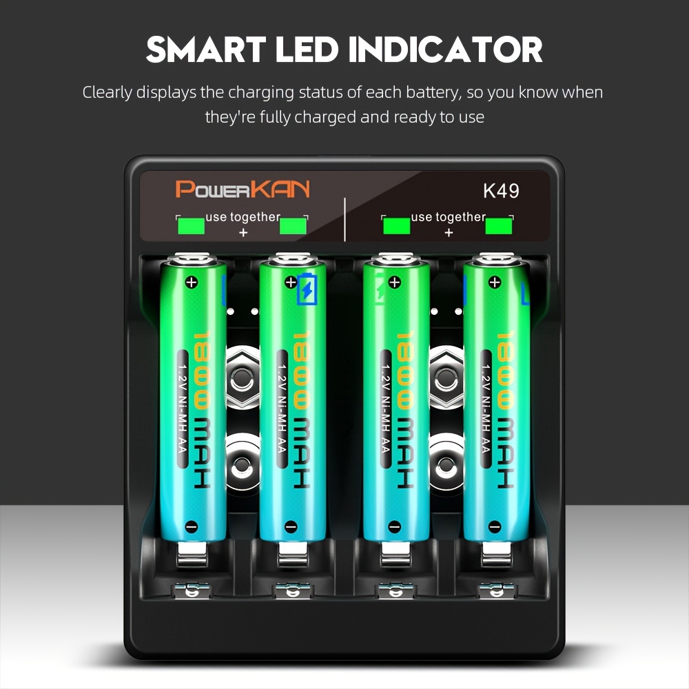 * AA AAA Ni-MH Battery * Mini Charger, 2 Sets of Intelligent Fast Charging  Channels Can Charge 2/4 AA/AAA Ni-MH Rechargeable Batteries Respectively,  and Can Charge 1/2 9V Ni-MH Battery/8.4V 