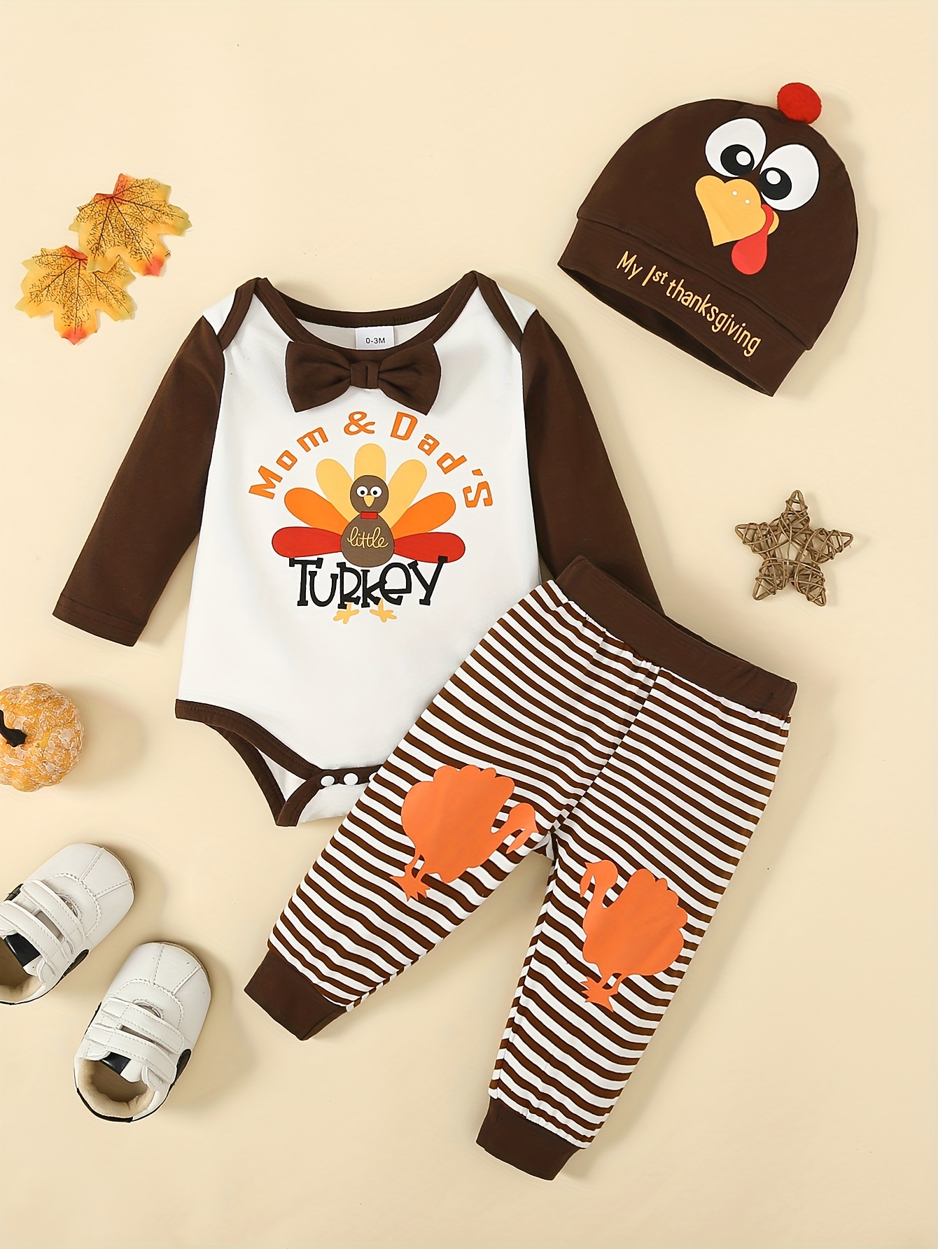Baby Boys Thanksgiving Dad Mom Letter Graphic Bow Romper + - Temu