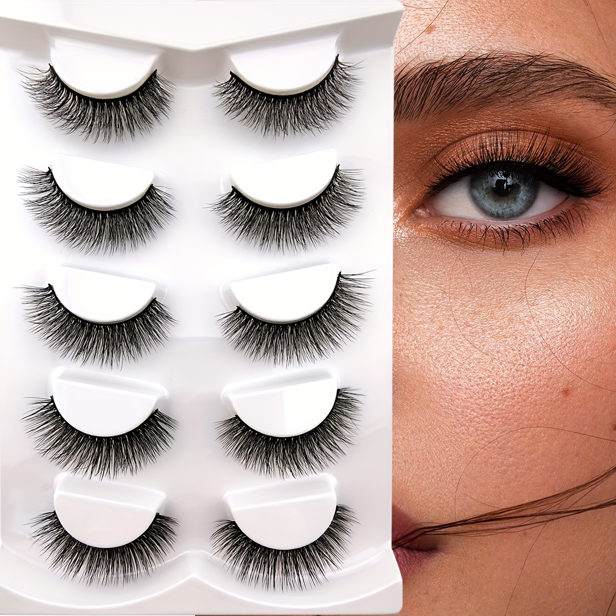 5 Pairs Short Wispy Faux Mink Fluffy Lashes 15mm Natural Look