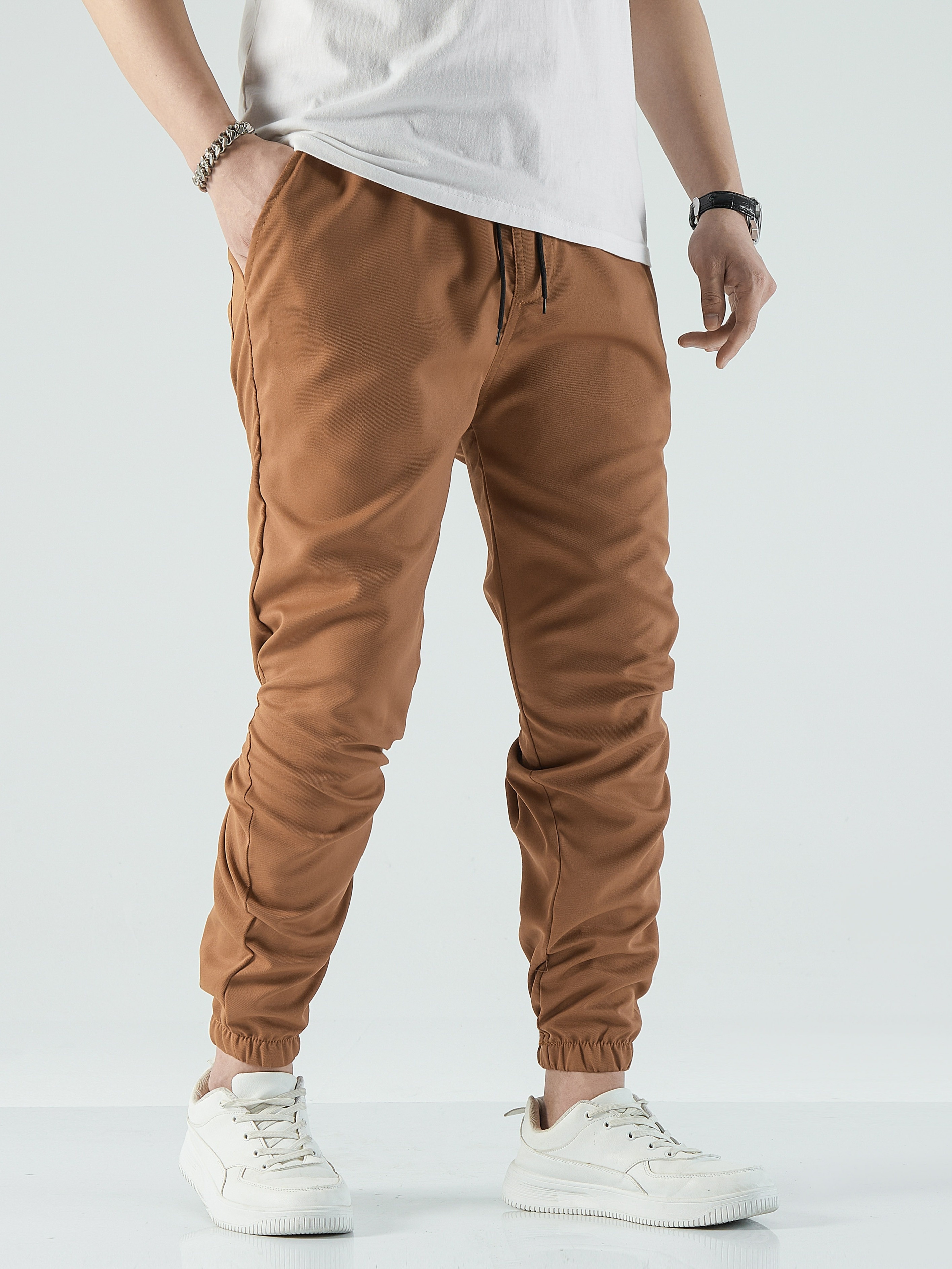 Pantalones jogger casuales para hombre, con cordón con bloques de colores y  bolsillos