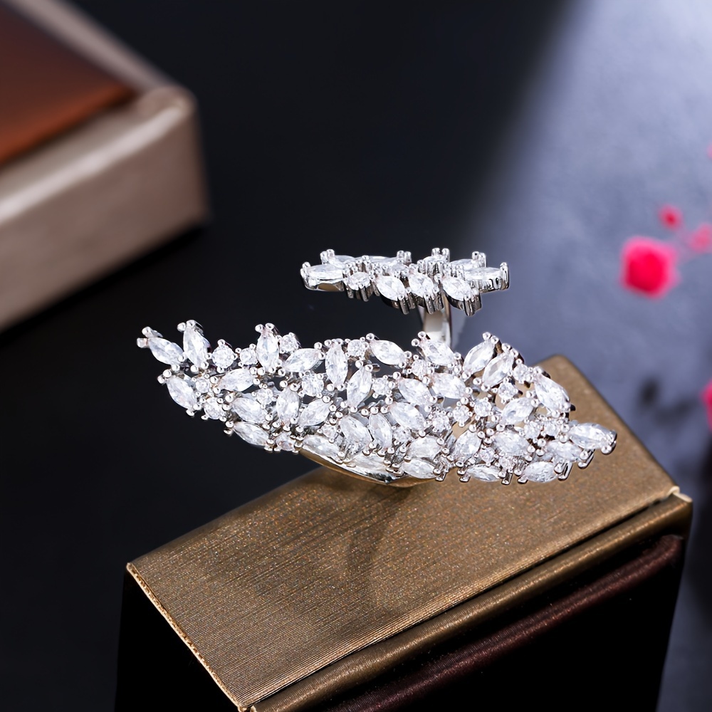 Women's Adjustable Sparkly Chunky Zirconia Pave Setting Ring
