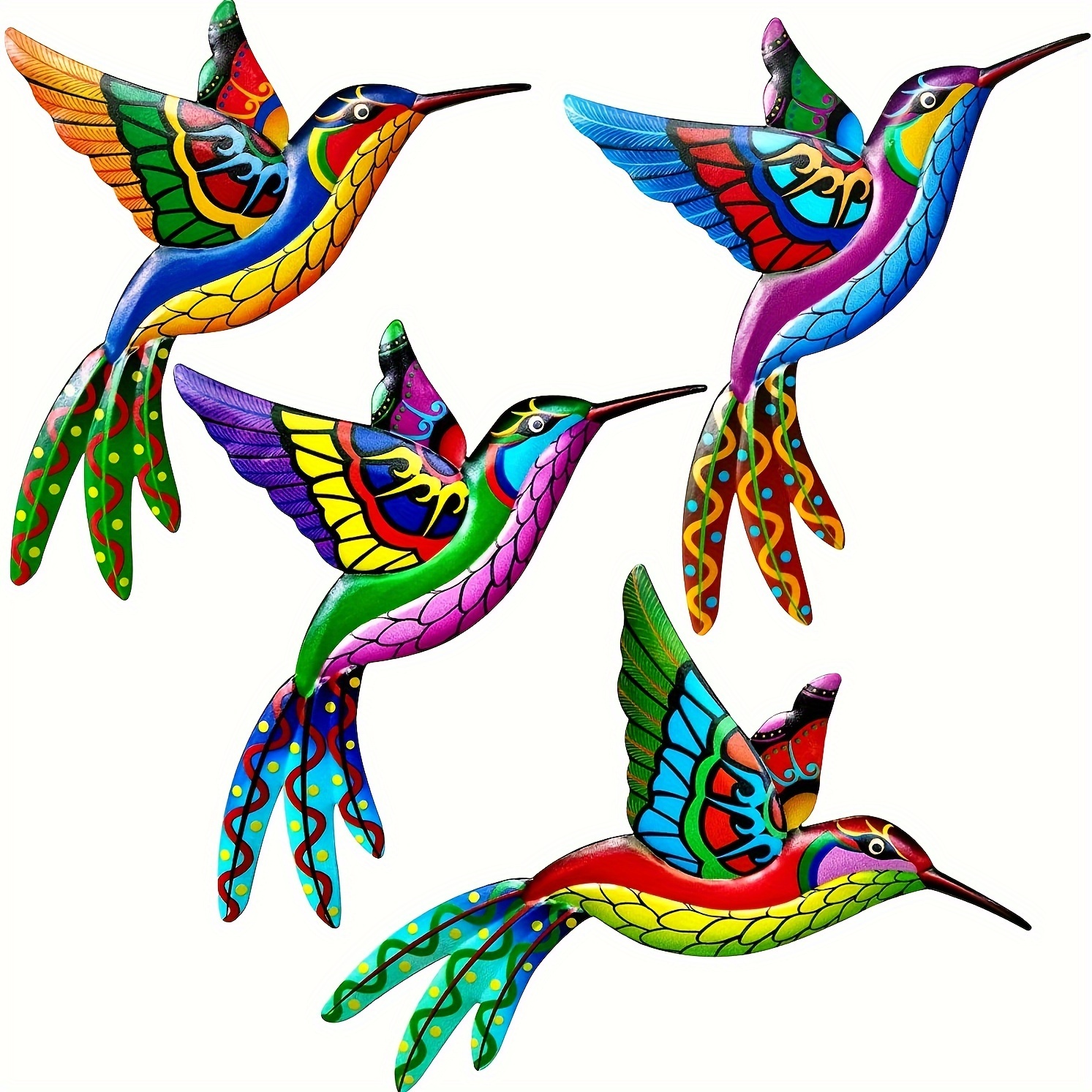 

4pcs, Colorful Metal Hummingbird Wall Decor - 3d Birds Wall Sculpture For Outdoor & Indoor Use - Handmade Gift For Garden, Patio, Living Room & Fence Decoration