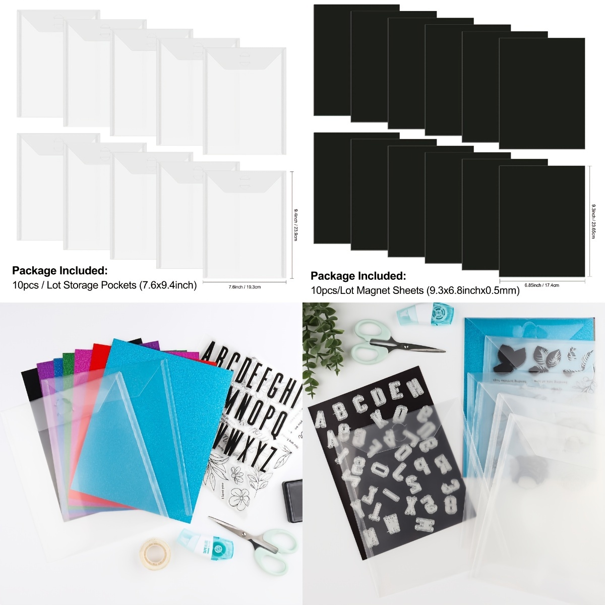 10pcs Magnet Sheets Black Magnetic Mats & Plastic Folder Bags for