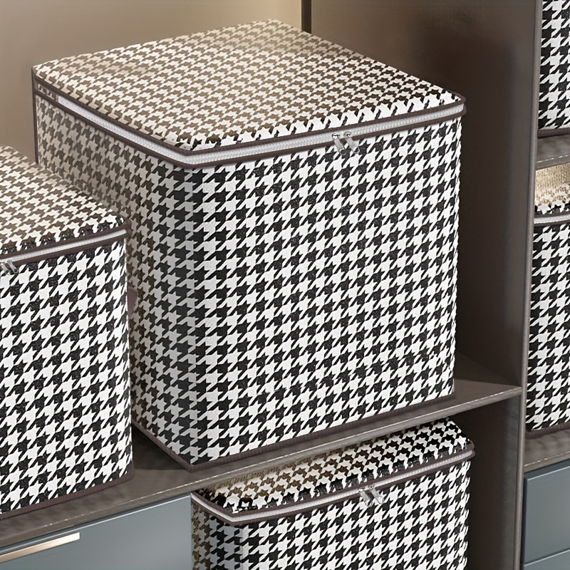 Houndstooth Blanket Storage Bags With Zipper Foldable - Temu