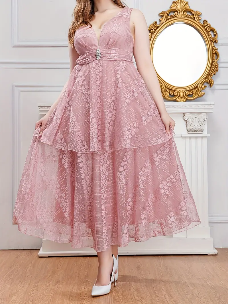 Plus Size Elegant Bridesmaid Dress Women's Plus Glitter - Temu