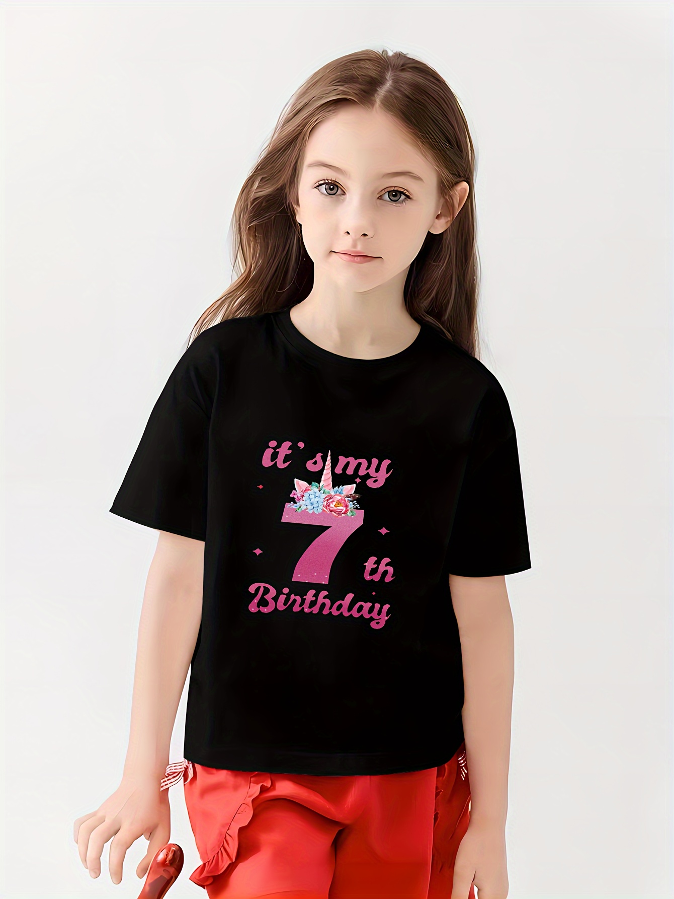 7º Aniversário Meninas T Shirt Impressão Gráfica T Shirt - Temu Portugal