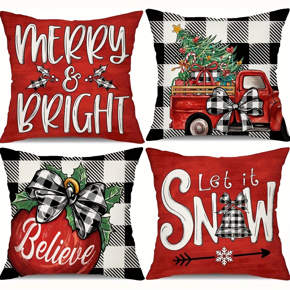 Red And Black Buffalo Plaid Christmas Pillow Covers 18x18 - Temu