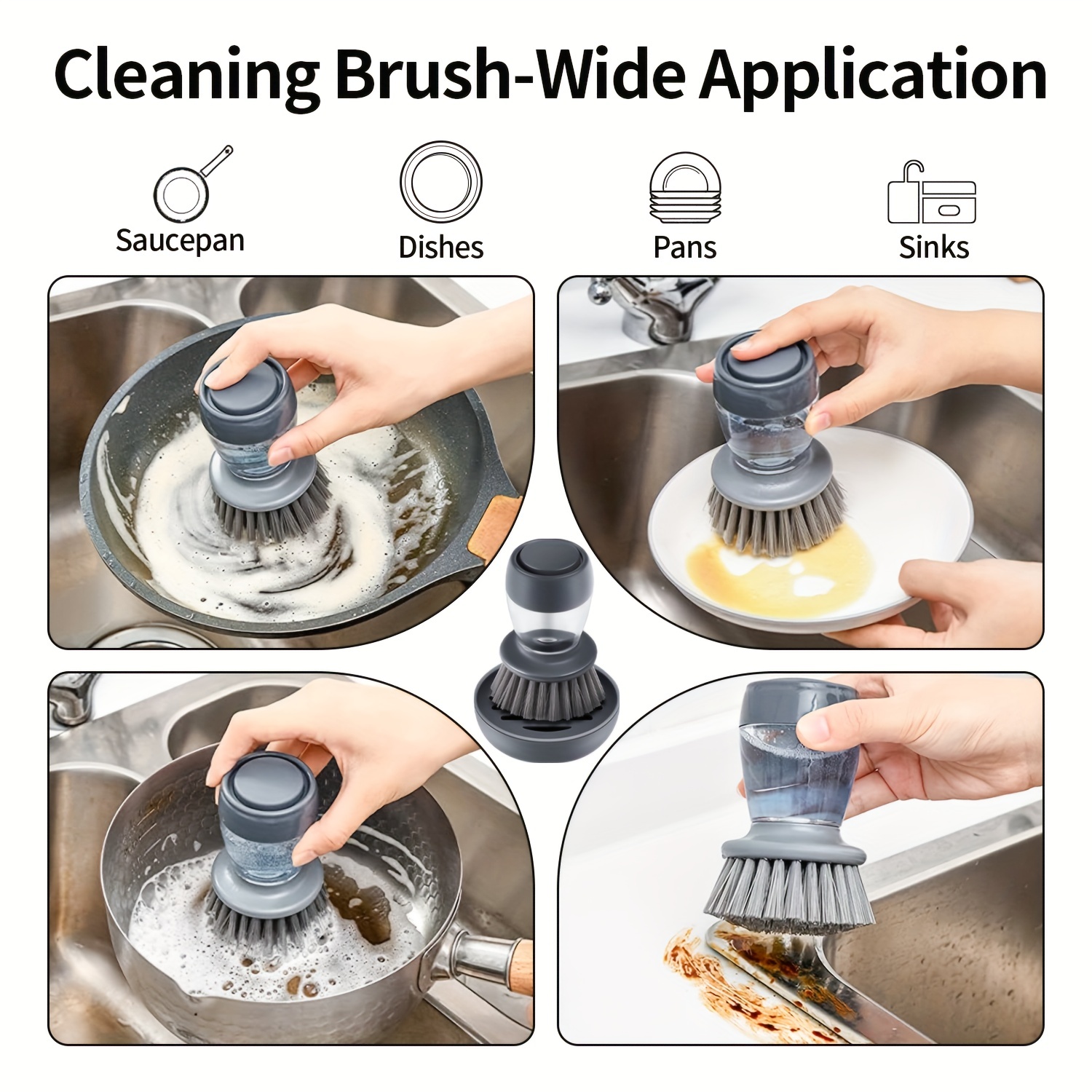 2 Pcs Soap Dispensing Palm Brush Washing Up Brush Dish Brushes