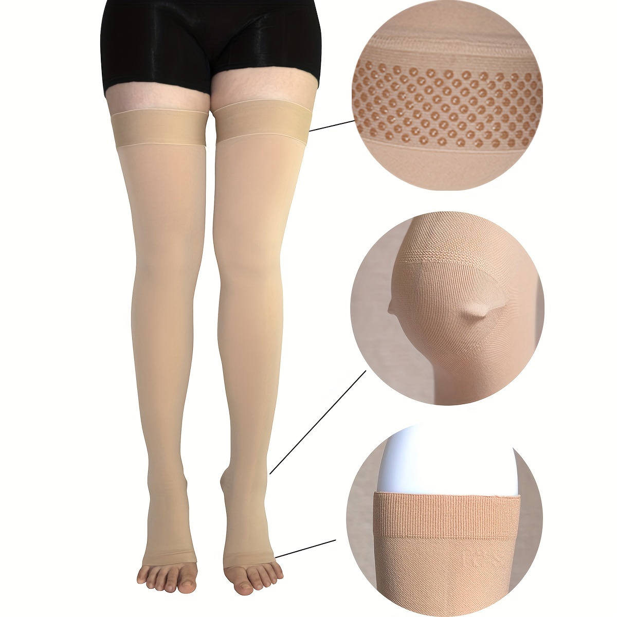 Medias médicas de alta compresión hasta el muslo de 15-20 mmHg para mujeres  y hombres, manguera de apoyo firme sin pies con punto de silicona