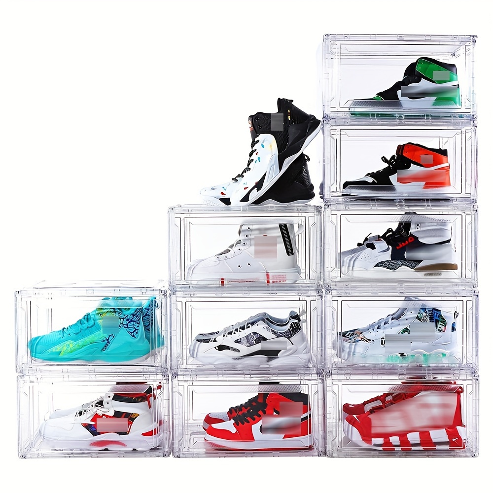 Cajas de almacenamiento de zapatos plegables, caja de zapatos transparente  de 3 capas, fácil instalación, con puertas, organización de almacenamiento  para el hogar - AliExpress