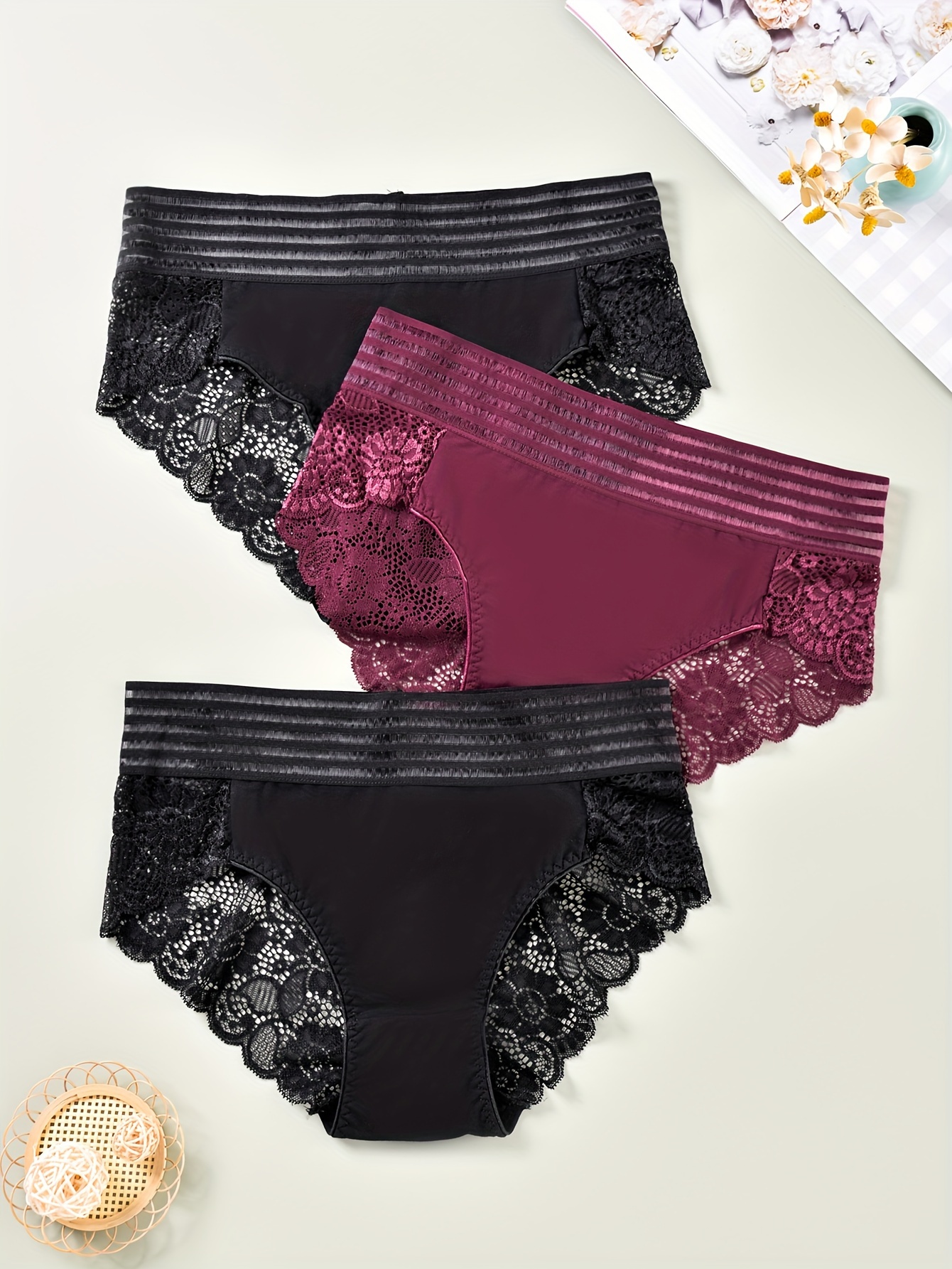 Women's Plus Size Lace Underwear Sexy Panties Set Contrast - Temu Canada