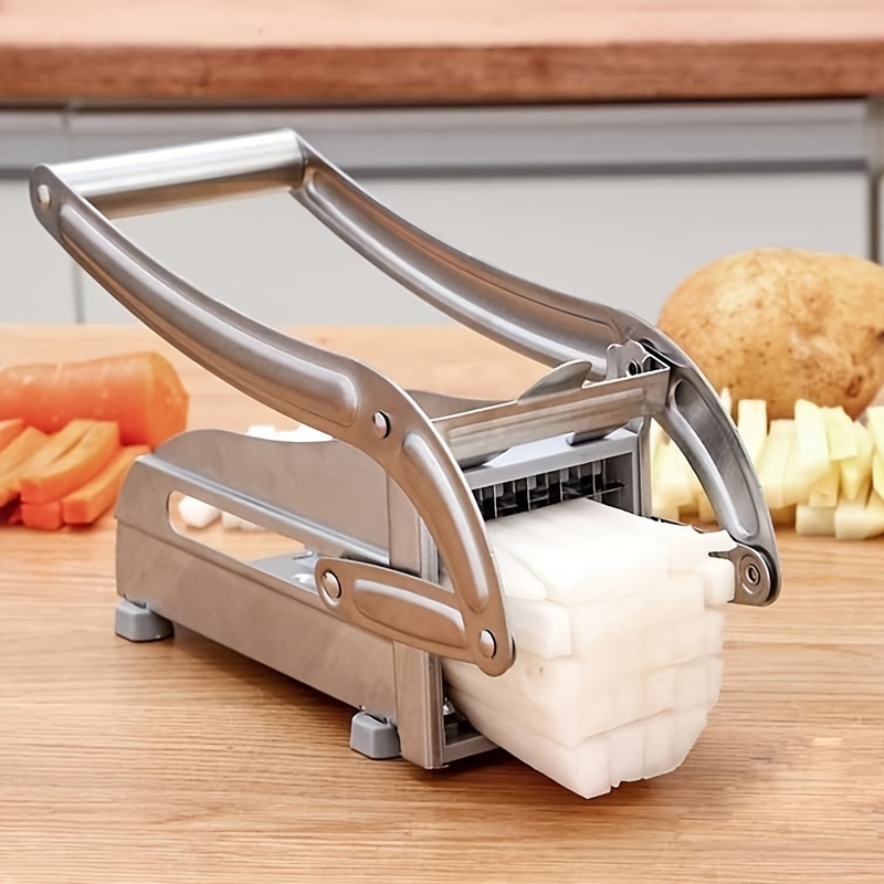 French Fry Potato Cutter-Cutter Potato Chipper Vegetable Slicer with 2  Interchangeable Stainless Steel Grid Blades for Homemade Chips Fries  Potatoes Carrots Cucumbers Veggie Sticks, Red 