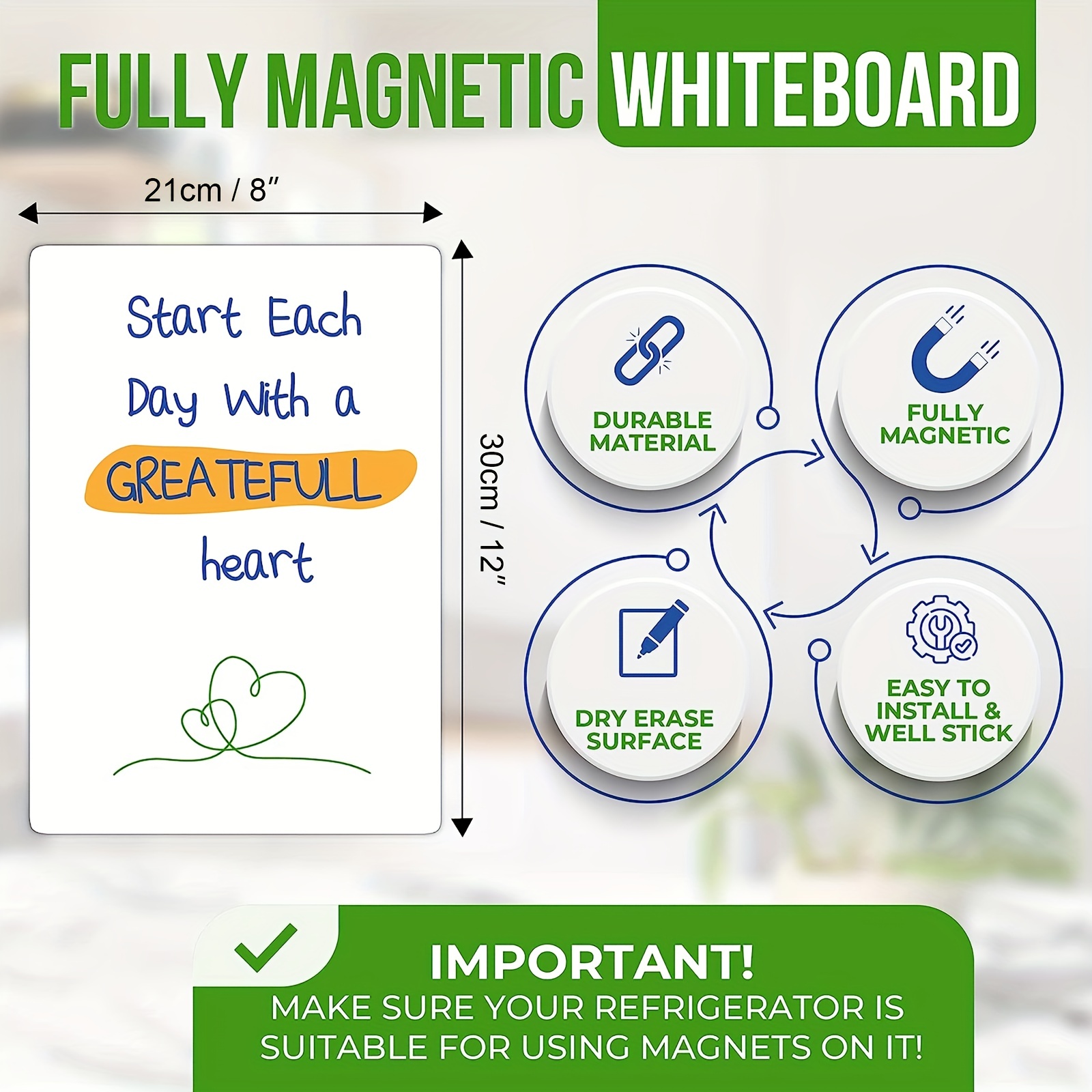 Tableau Blanc Magnétique A3+ pour Frigo,Cuisine Liste des Courses