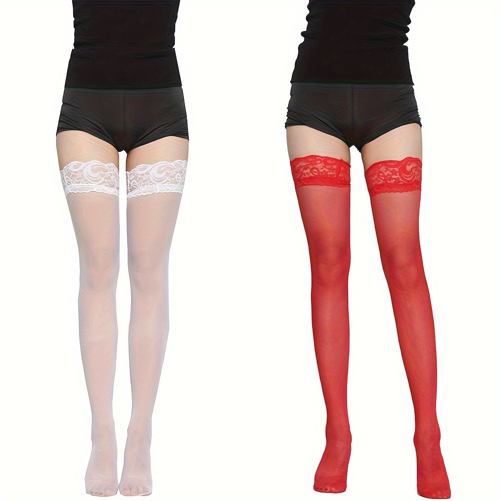 Lace Suspenders Thigh High Stockings Breathable Sheer Non - Temu