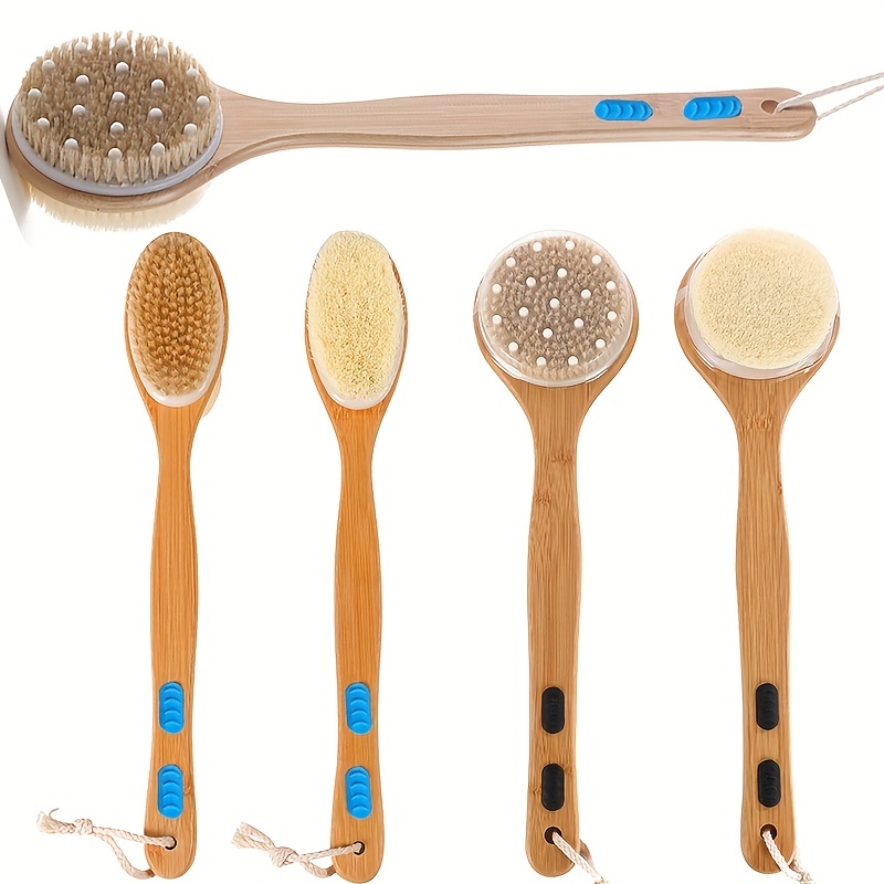 

1pc Long Shower Brush With Soft And Stiff Bristles, Dual-sided Long Handle Back Scrubber, Body Exfoliator For Wet Or Dry Brushing, 17.1in/2.4in 0.56lb