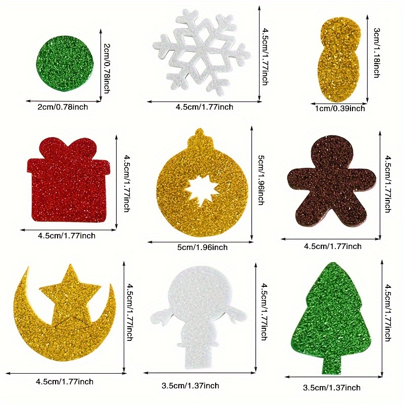 PUIKSXER Christmas Glitter Foam Stickers, 165 Pieces Xmas Tree Snowflake  Star Shapes Sticker Self Adhesive Foam Stickers for Greeting Cards Crafts