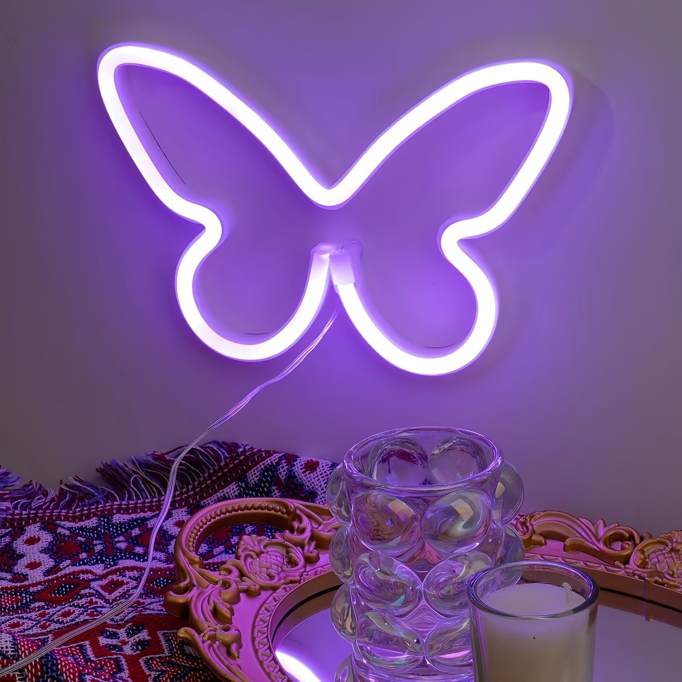 1 Pieza, Luz De Neón Para Patio, (PILAS NO INCLUIDAS + USB), Lámpara De  Pared Con Forma De Mariposa LED, Decoración De Escena De Pared De La  Habitació