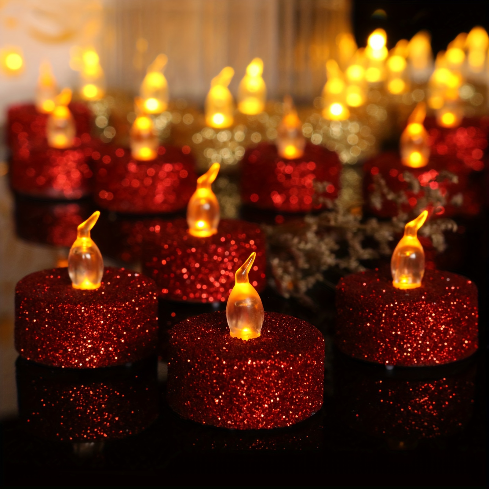 12 Pack Mini Red Heart Shaped Tealight Candles, Valentines Decor