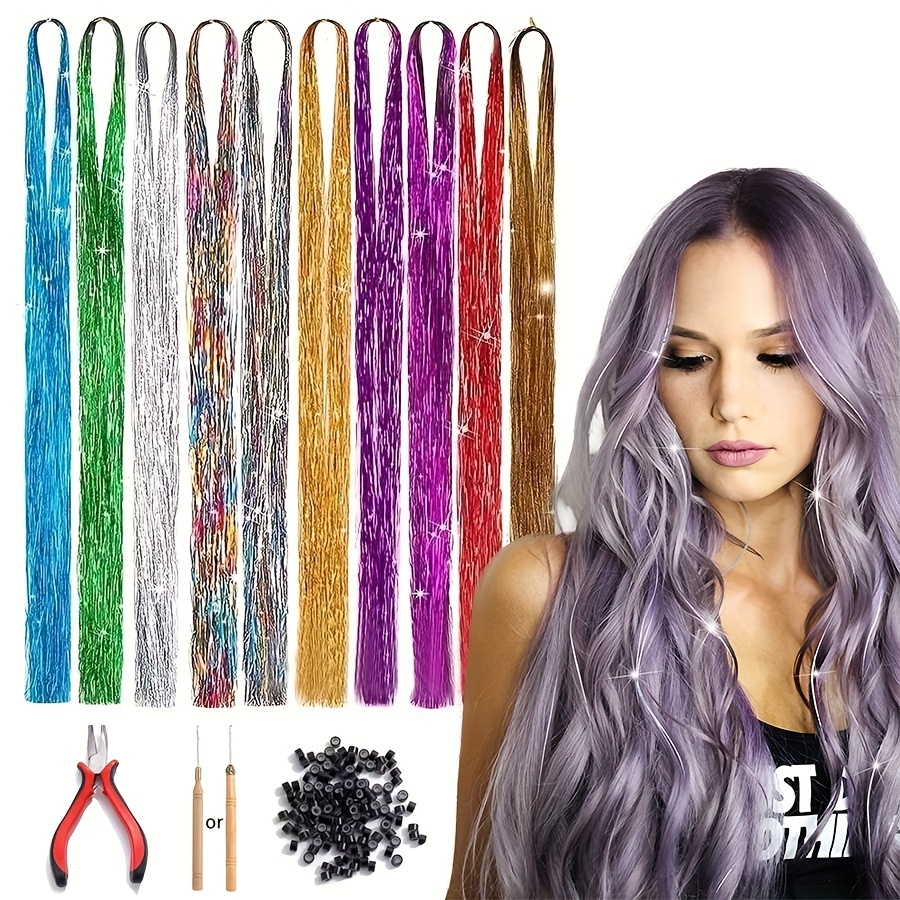 Hair Tinsel Kit (48 Inch,14 Colors, 3200 strands), Tinsel Hair Extensions  with Tools, Heat Resistant Fairy Hair Tinsel Kit for Women Girls Hair  Accessories