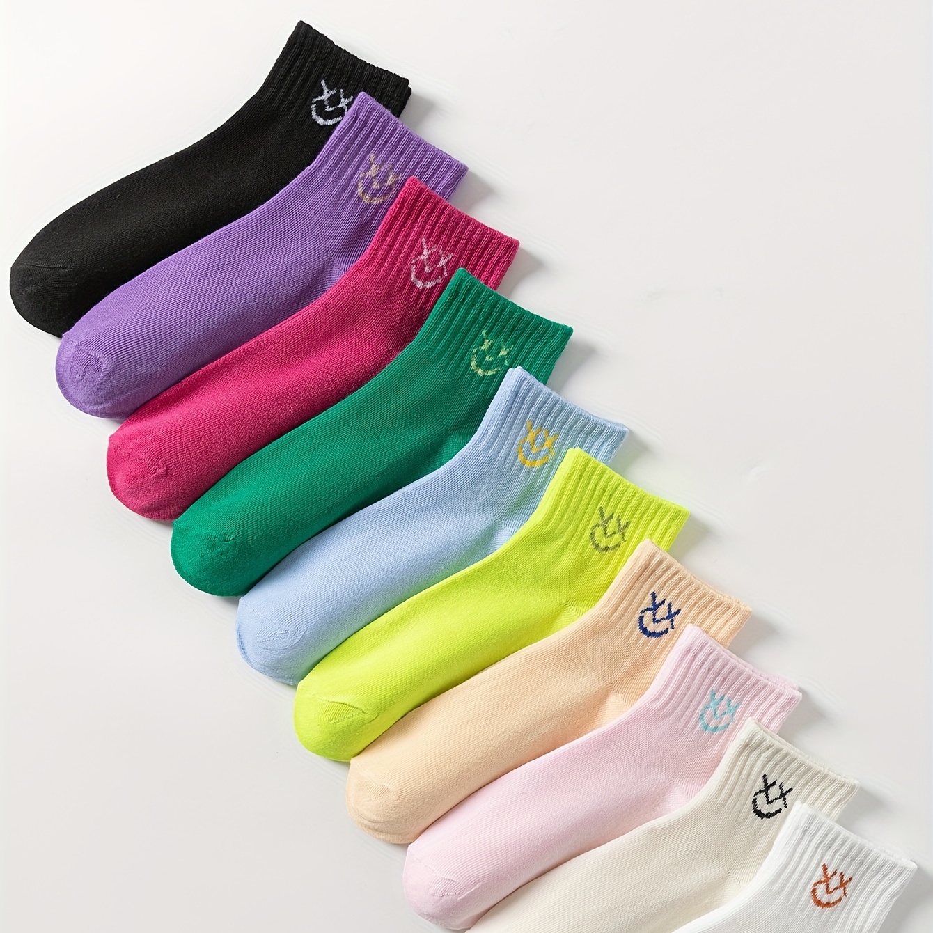 5 Pairs Cute Smiling Print Socks, Comfy & Soft Crew Sports Socks, Women's  Stockings & Hosiery