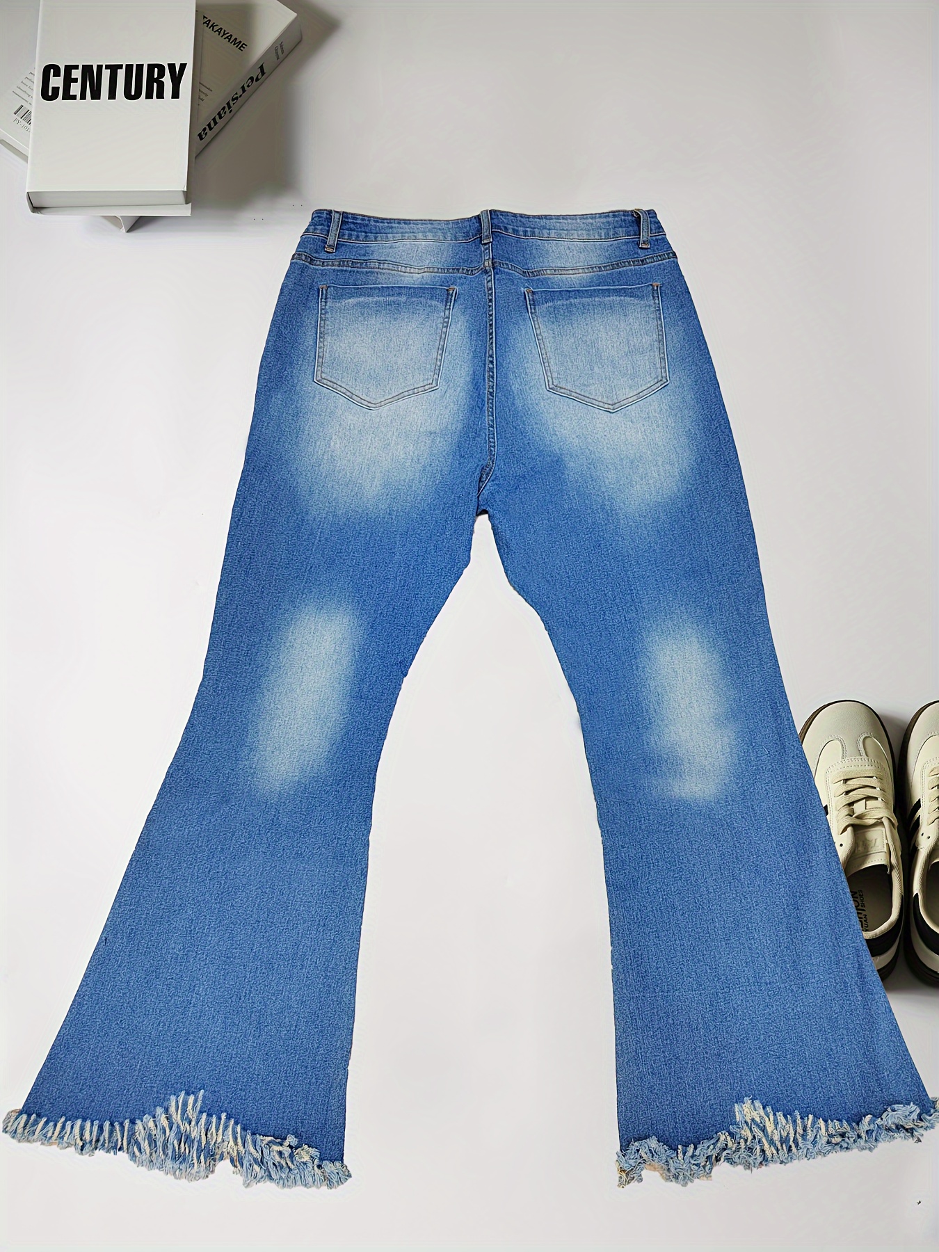 Women's Ripped Raw Trim High Rise Flared Leg Jeans