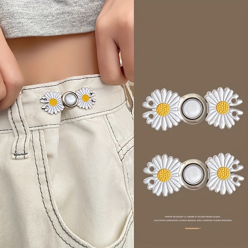 1Pair Camellia Flower Pants Button Tightener Alloy Waist Buckle Adjustable Jean  Buttons for Loose Jeans Clothing Accessories - AliExpress